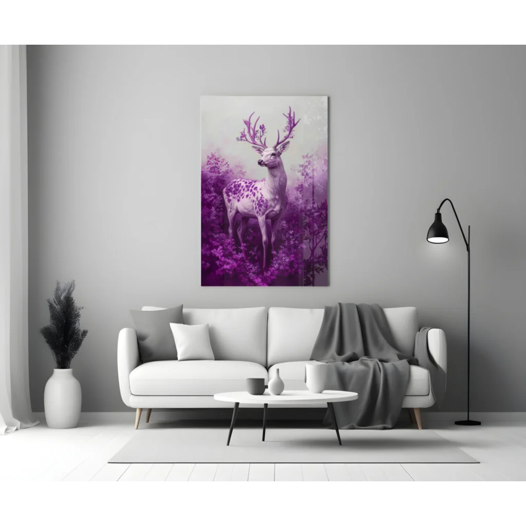 Stunning purple deer floral wall art canvas with intricate antlers