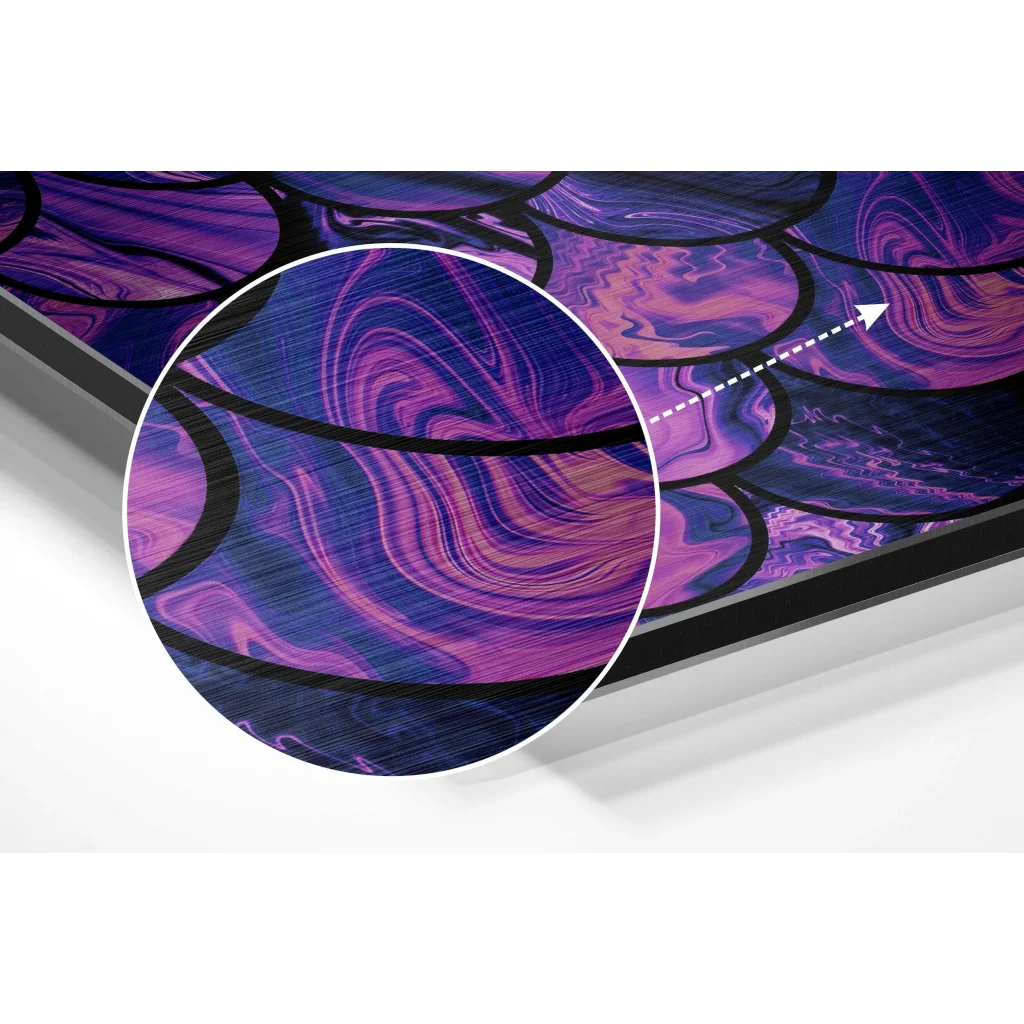 Purple blue marbled mermaid scales on brushed aluminium dibond art