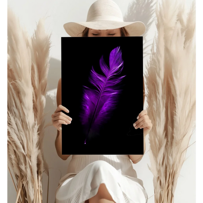 Vibrant purple feather on black canvas insigne aluminum print