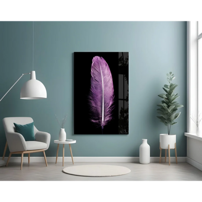 Stunning purple feather glass wall art on black canvas