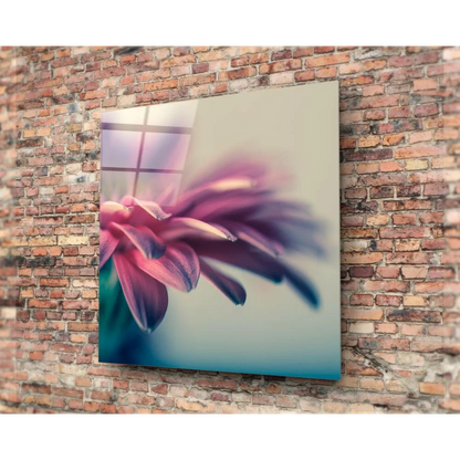 Purple flower glass wall art canvas print on brick wall