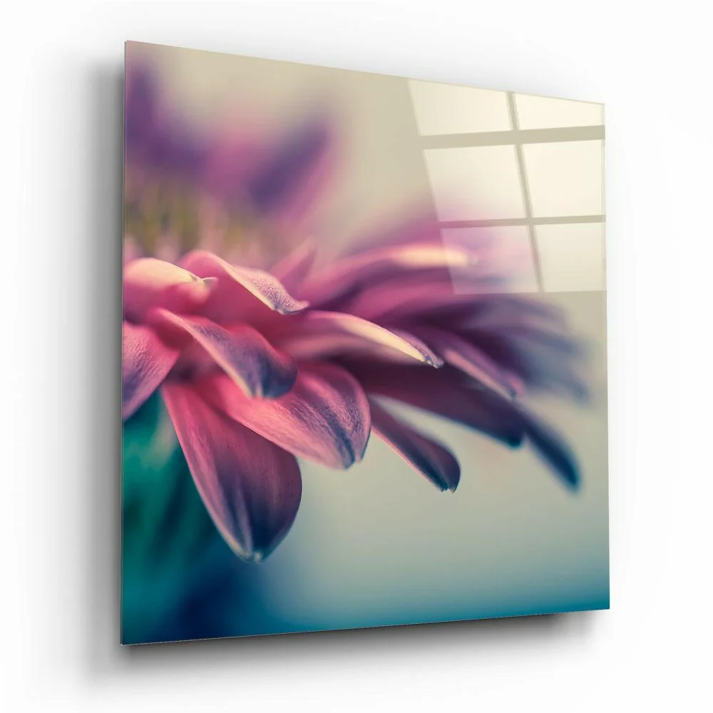 Pink purple floral glass wall art canvas print with blurred effect