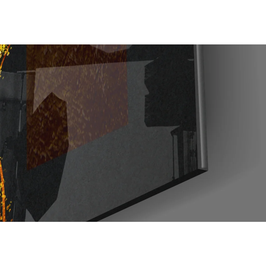 Purple Orchid glass wall art with golden glow accents