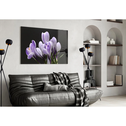 Stunning Purple Crocus Canvas Wall Art on Black Background | Contemporary Home Wall Art | vintageantiquesgifts.com