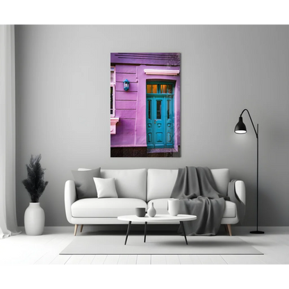 Turquoise Doors Purple Wall Art Glass Panel Print | Modern Wall Art Decor | vintageantiquesgifts.com