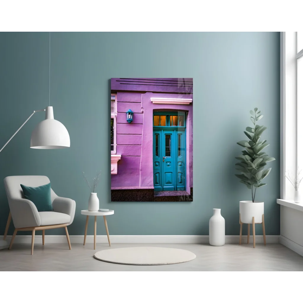Turquoise Doors Purple Wall Art Glass Panel Print | Contemporary Home Wall Art | vintageantiquesgifts.com