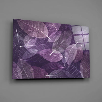 Purple leaf canvas wall art with white veins and modern grid design