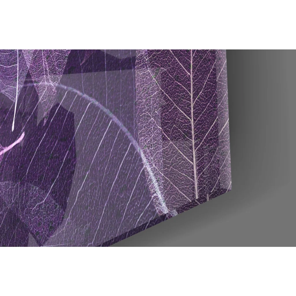 Purple leaf skeleton canvas wall art with modern white branch design