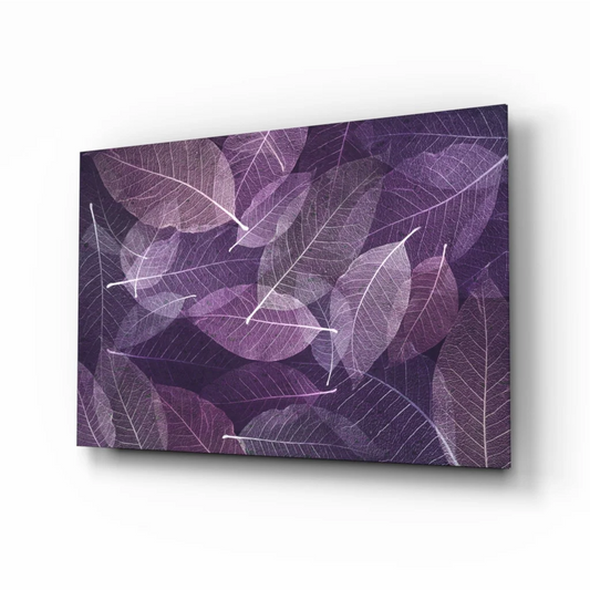 Purple leaf canvas wall art with modern white branch design