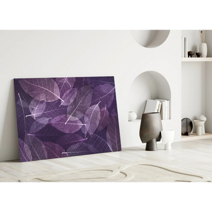 Purple leaf canvas wall art with modern white branch design