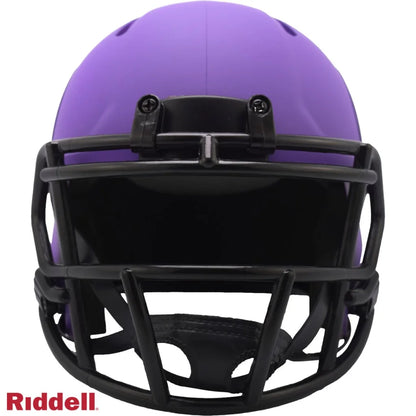 Purple Rave mini football helmet with matte black accents