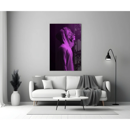 Purple silhouette canvas wall art print with abstract woman figure