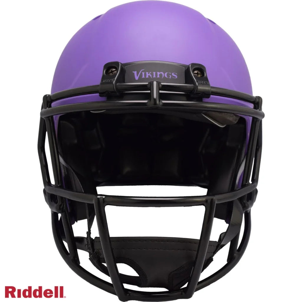 Purple Vikings authentic football helmet with matte finish and Viking design