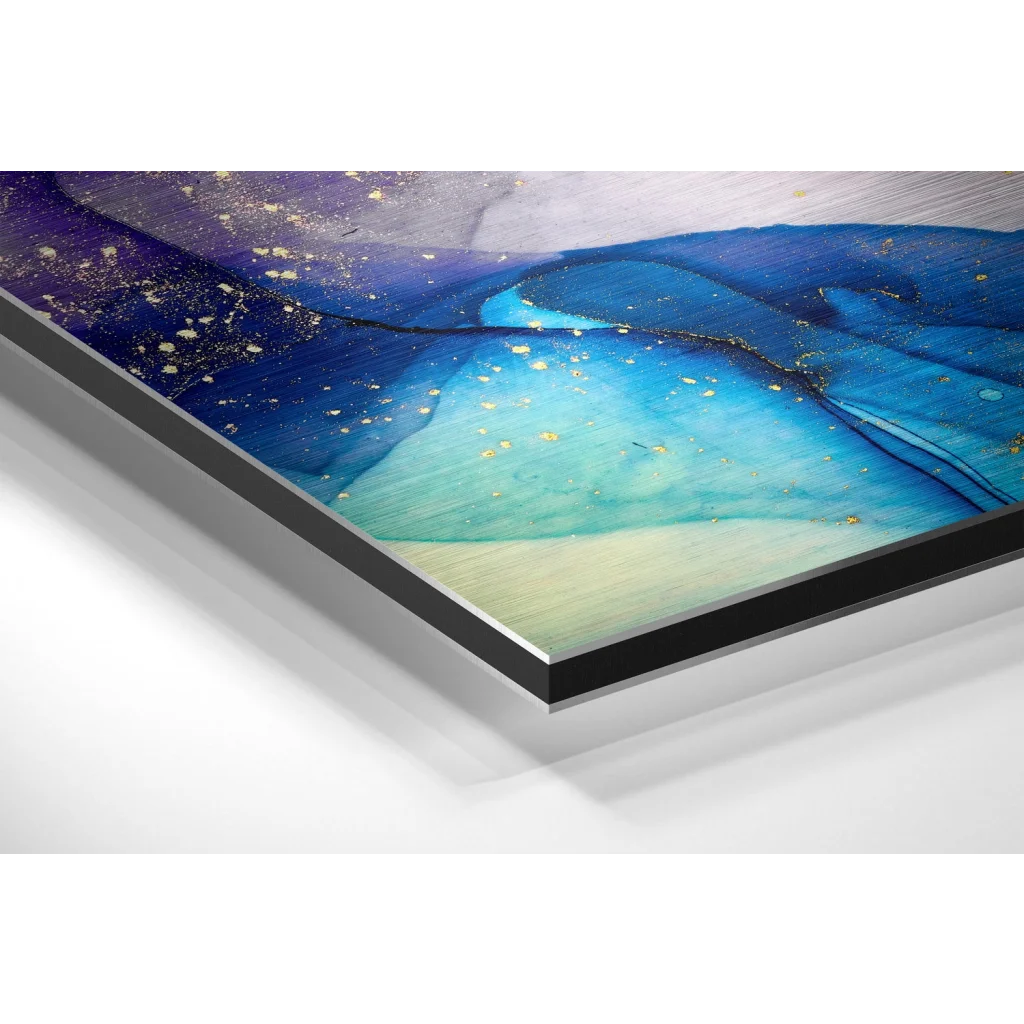 Cosmic Swirl Abstract on Brushed Aluminium Dibond with Gold Flecks | Glass Wall Art Print | vintageantiquesgifts.com
