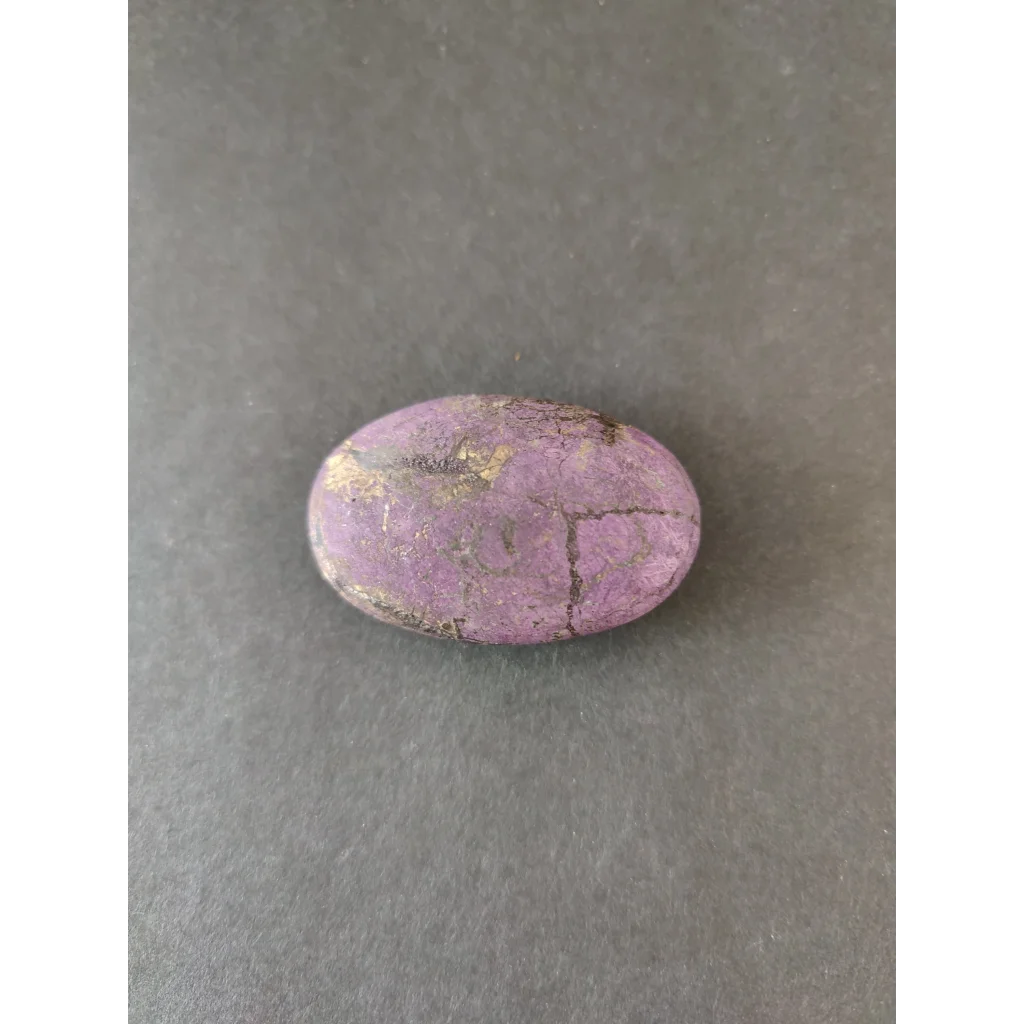 Smooth oval purple jasper stone with golden veining in Purpurite Lapidary