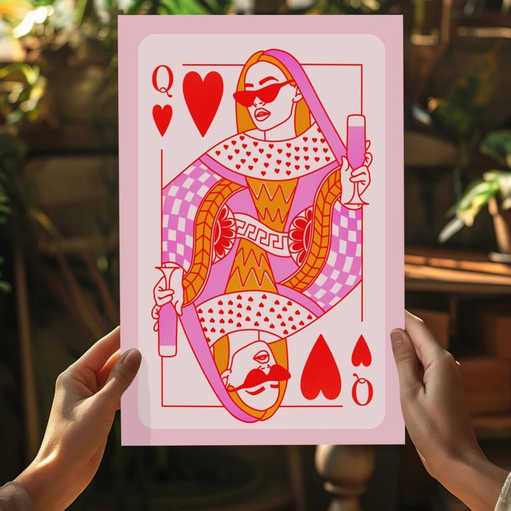Vibrant queen of hearts insigne aluminum print poster