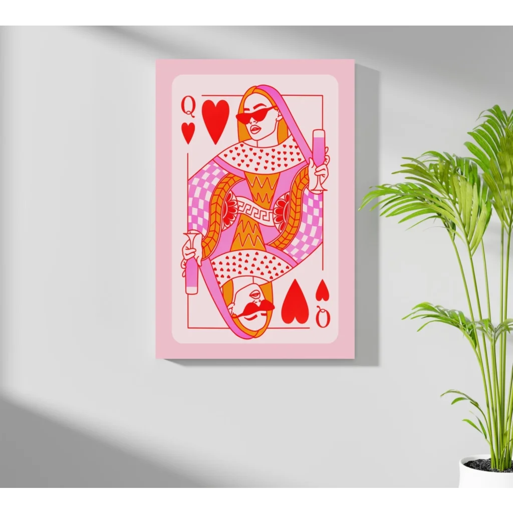 Vibrant queen of hearts insigne aluminum print in pink
