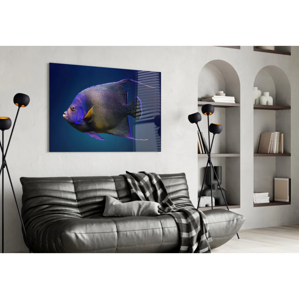 Stunning Angelfish Glass Wall Art in Vibrant Blue and Gold | Contemporary Home Wall Art | vintageantiquesgifts.com