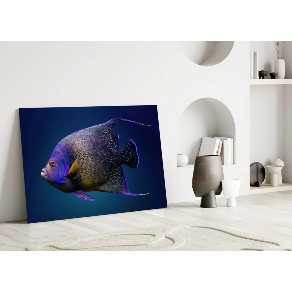 Stunning Angelfish Glass Wall Art in Vibrant Blue and Gold | Modern Wall Art Decor | vintageantiquesgifts.com