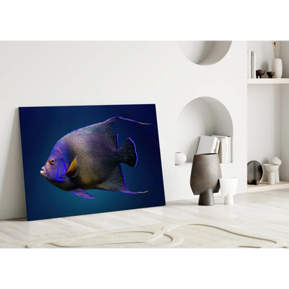Stunning Angelfish Glass Wall Art in Vibrant Blue and Gold | Modern Wall Art Decor | vintageantiquesgifts.com