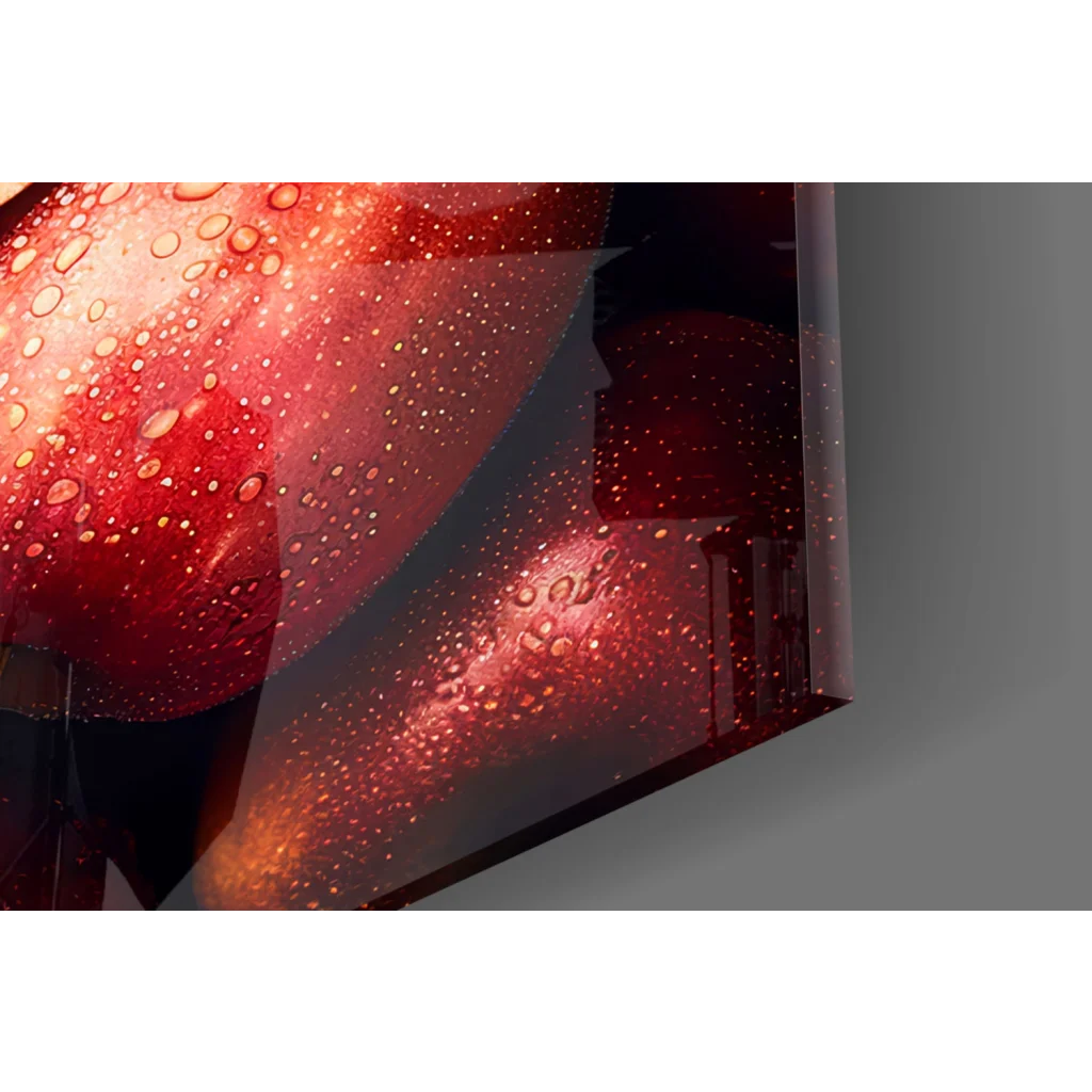 Vivid red apple on sleek curved TV screen in juicy glass wall art