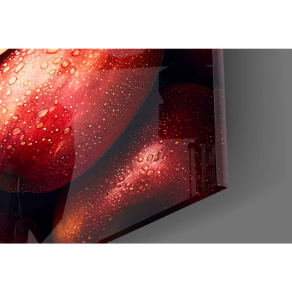 Vivid red apple on sleek curved TV screen in juicy glass wall art