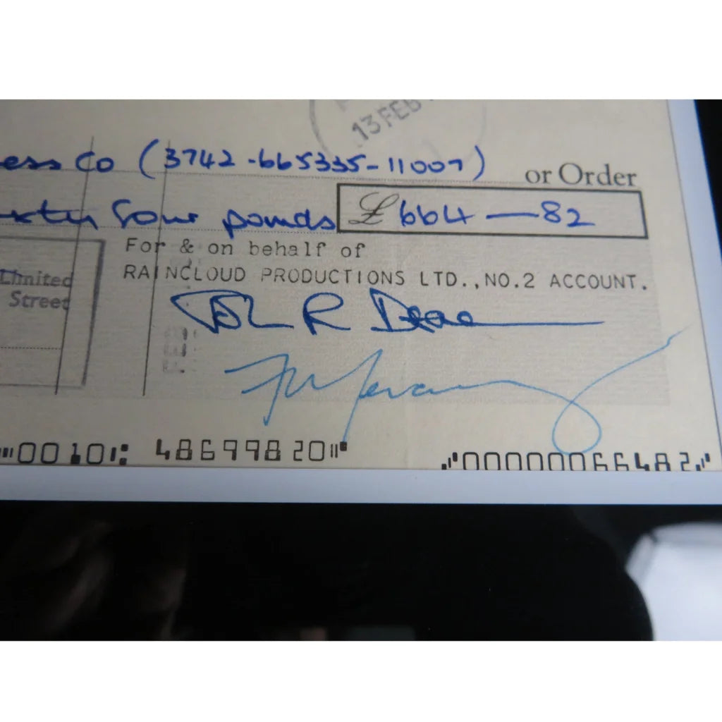 Framed Queen band autographed checks music display with £664.82 check