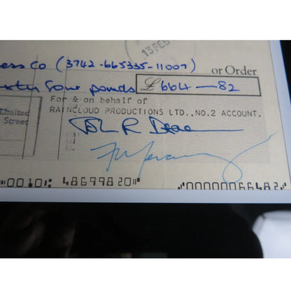 Framed Queen band autographed checks music display with £664.82 check