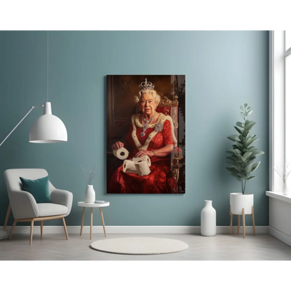 Queen Elizabeth II Toilet Paper Throne Glass Wall Art Canvas | Contemporary Home Wall Art | vintageantiquesgifts.com
