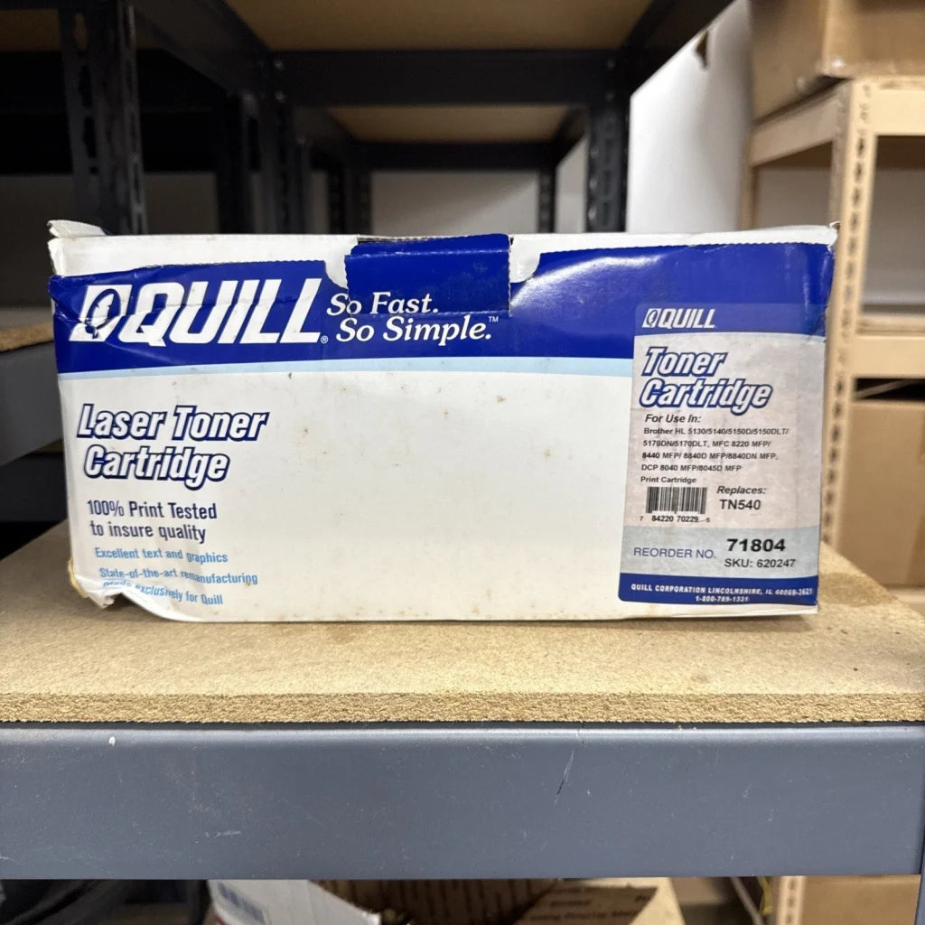 Quill 71804 TN540 black toner cartridge in white blue box