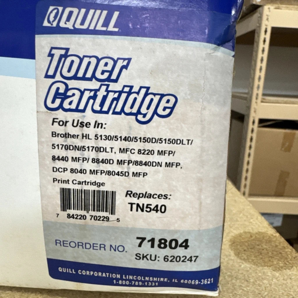 Quill TN540 black toner cartridge for Brother printers, new sealed blue box