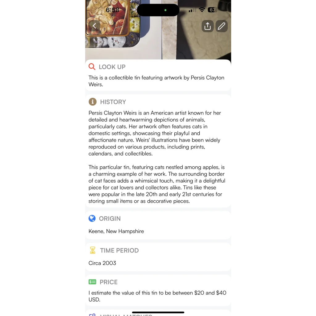 Collectible Persis Clayton Wiers quirky vintage cat tin for vintage cat tin enthusiasts