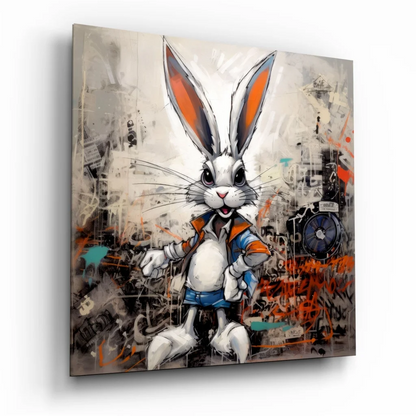 Urban Rabbit Tempered Glass Art with Bold Graffiti Style | Insigneart USA | vintageantiquesgifts.com
