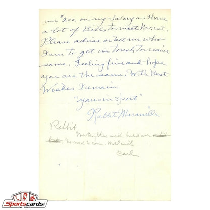 1940 Rabbit Maranville handwritten letter on yellowed paper