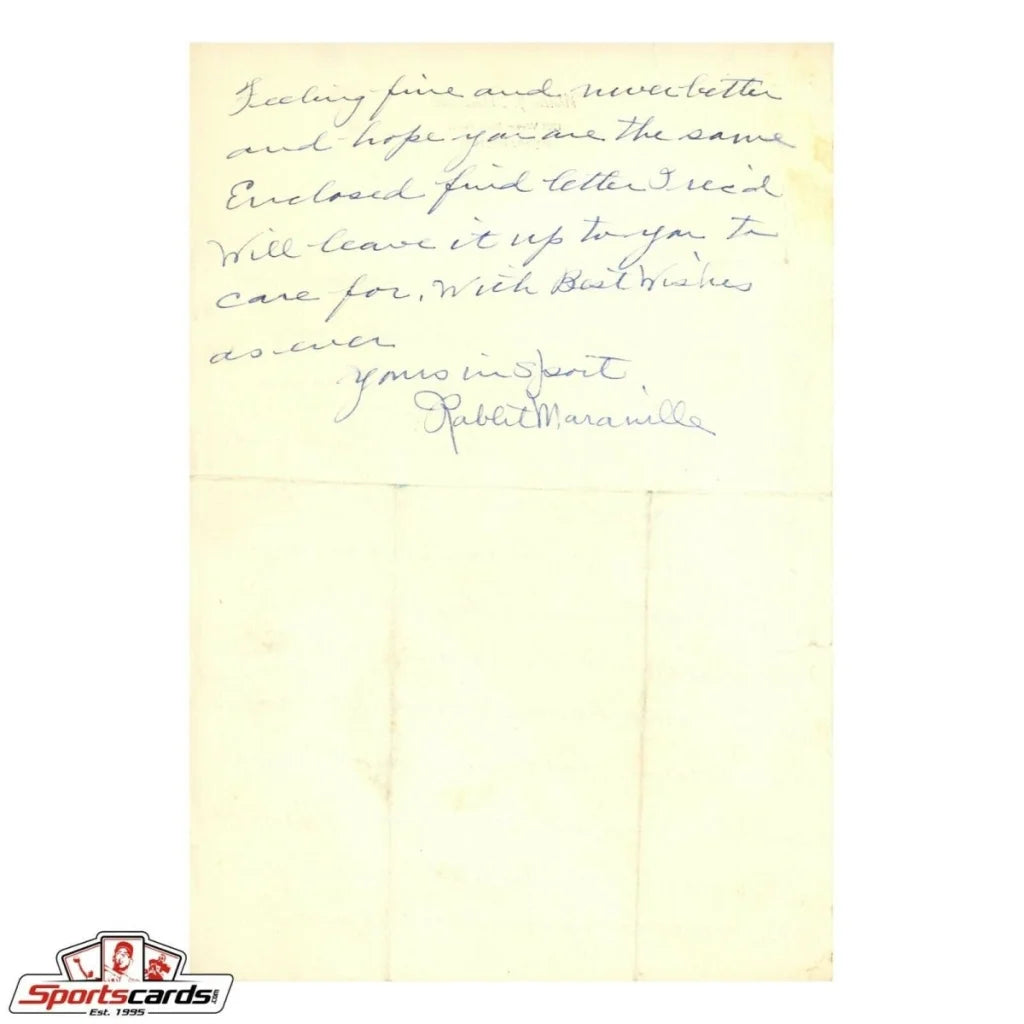 Rabbit Maranville handwritten letter on yellowed paper with signature