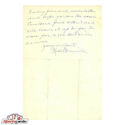 Rabbit Maranville handwritten letter on yellowed paper with signature