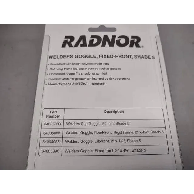 Radnor Rad64005090 welding goggles pack with Shade 5 lens protection image