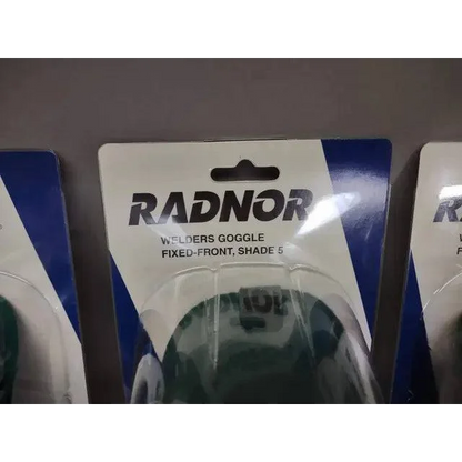 Packaged Radnor welding goggles with fixed front and Shade 5 lens for protection