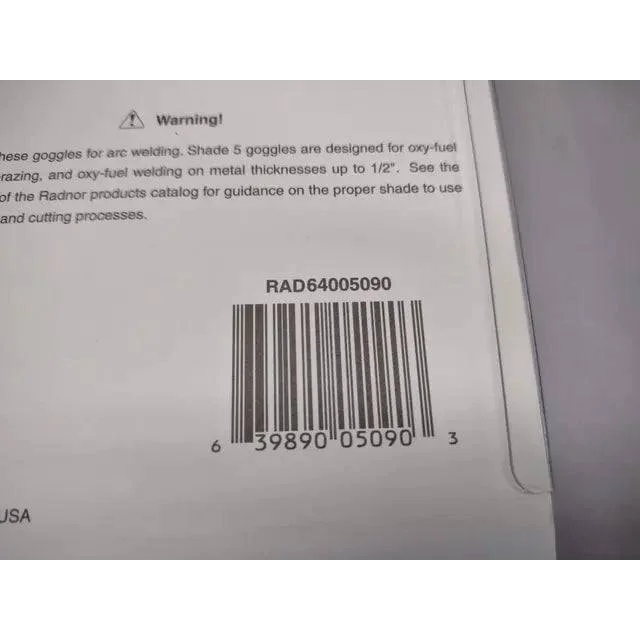 Package for RAD64005090 Welding Goggles Pack with Shade 5 Lens Protection barcode