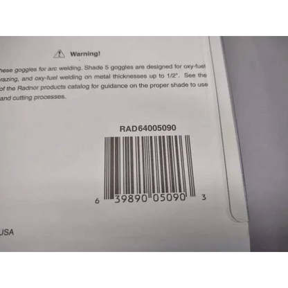 Package for RAD64005090 Welding Goggles Pack with Shade 5 Lens Protection barcode
