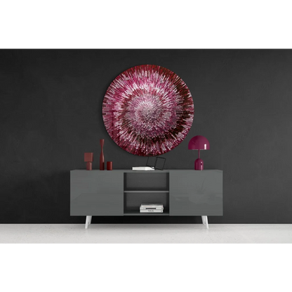 Radiant Pink Burst tempered glass art with sparkly texture
