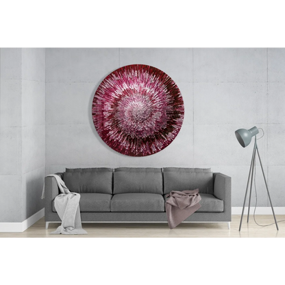 Radiant Pink Burst tempered glass art with sparkly texture