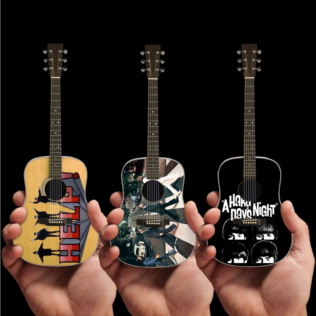Radio Days mini acoustic Beatles guitar set with Help and Hard Days Night designs