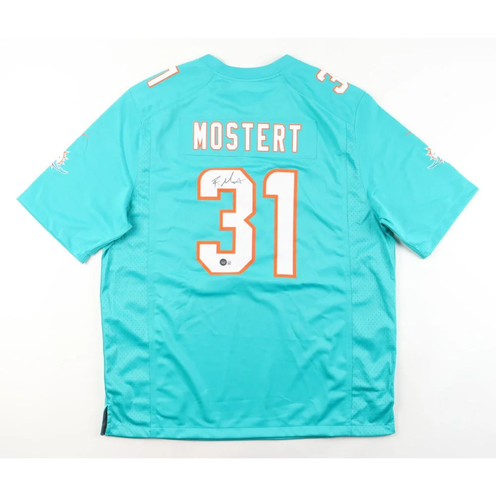 Raheem Mostert signed Miami Dolphins teal jersey collectible with autograph
