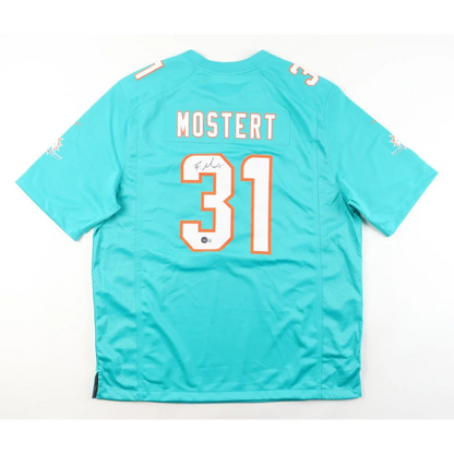 Raheem Mostert signed Miami Dolphins teal jersey collectible with autograph