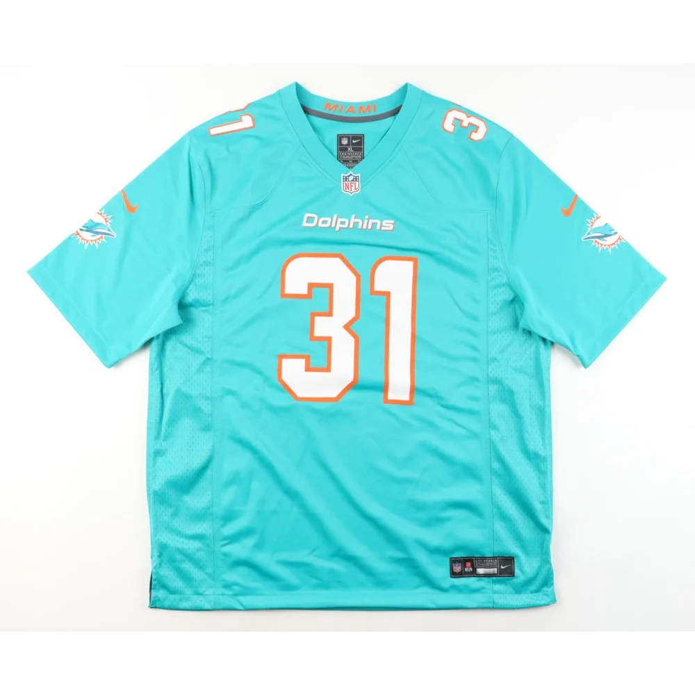 Raheem Mostert signed Miami Dolphins teal jersey collectible with #31 football jersey