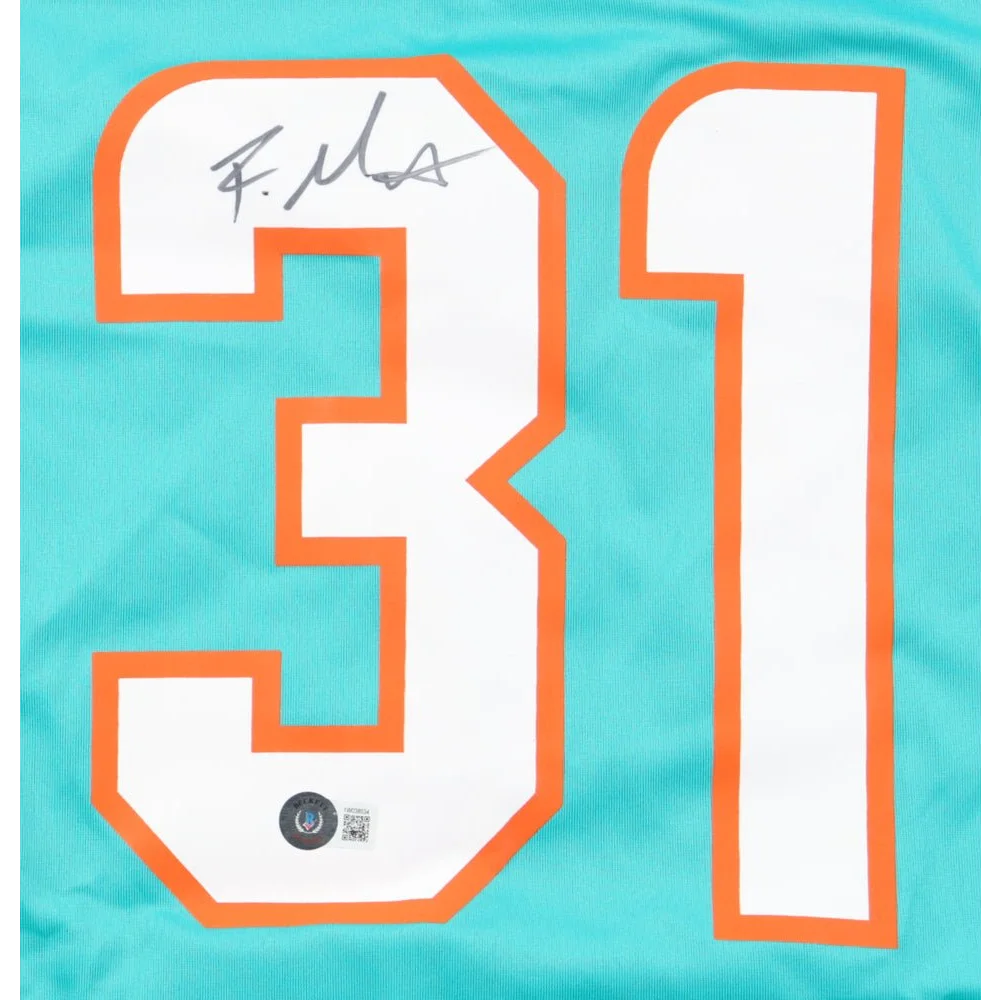 Raheem Mostert signed Miami Dolphins teal jersey with orange and white 31 number