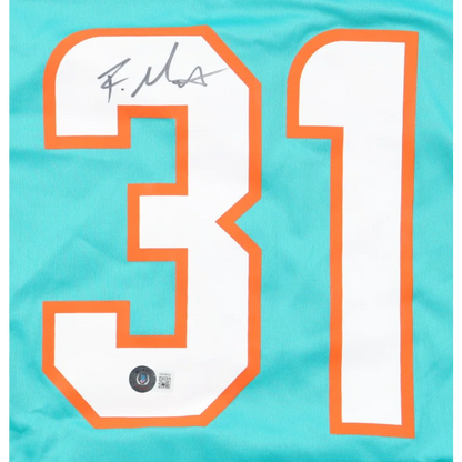 Raheem Mostert signed Miami Dolphins teal jersey with orange and white 31 number