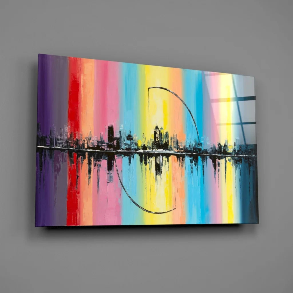 Vibrant Rainbow Cityscape Reflection Canvas Wall Art
