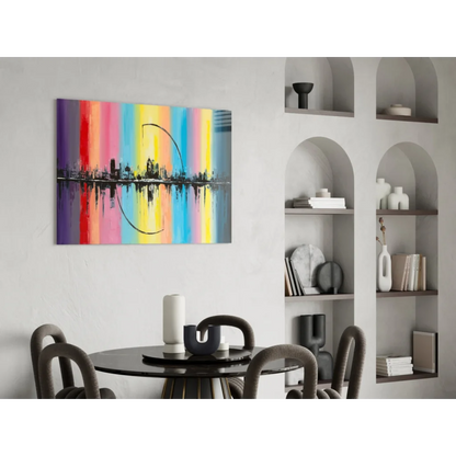 Vibrant rainbow cityscape reflection canvas wall art